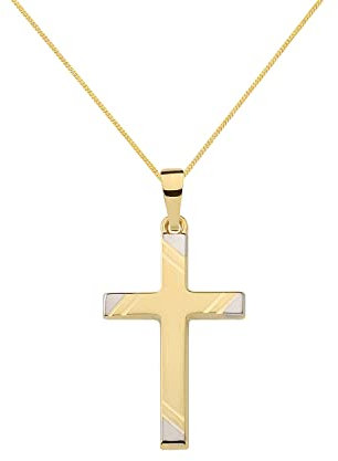 Gold Anhänger Kreuz mit Goldkette massiv 333-8 Karat Gold rhodiniert, Kettenlänge:60 cm Unisex