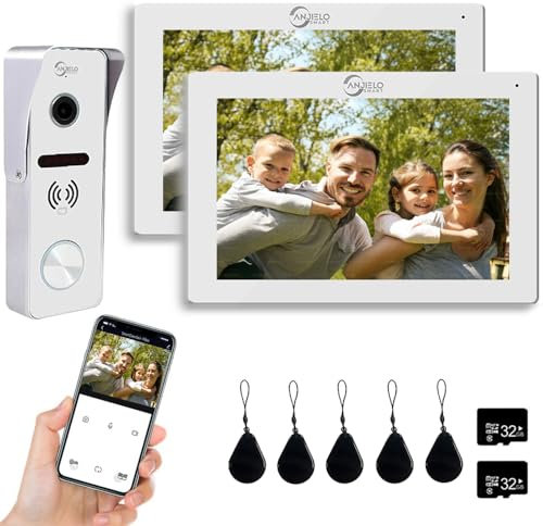 TUYA WiFi Video Doorbell Intercom 7 inch Touch Monitor System Wireless 1080P Video Entry Doorphone Door Camera with Access Card Unlock Function,2 monitor screens