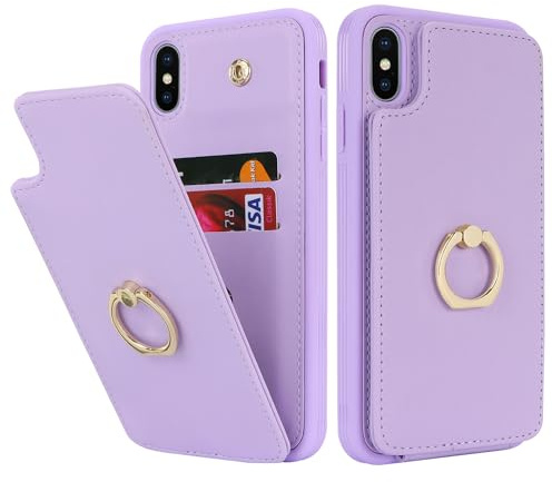SailorTech für iPhone XS Max Handyhülle mit Kreditkartenhalter für Frauen, iPhone XS Max Hülle Ring-Ständer Kartenschlitze Standfunktion Modische Tasche für Männer - Lila
