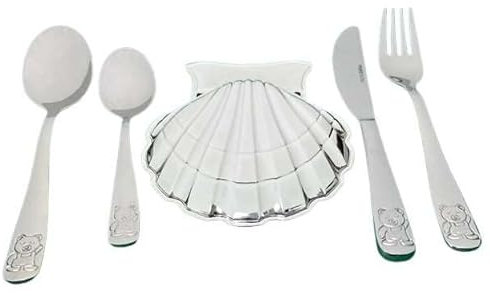 Generic Set Infantil Cubiertos de 4 piezas de Acero y Concha metal