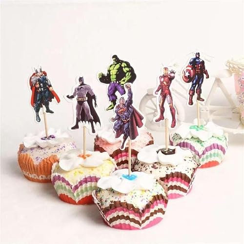 Superhero Birthday Cupcake Topper Cake Decoration 24 pieces Double Sided