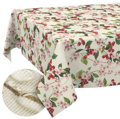 Tischdecke Stoff abwaschbar Tischtuch Tafeldecke pflegeleicht Lotuseffekt schmutz- & wasserabweisend für Indoor Outdoor Tischdecke 240x140cm Schnittkante Kirsche