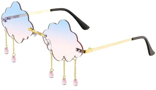 Wolke Sonnenbrille, Sonnenbrille Randlos, Hippie Brille Lustige Brillen, Retro Party Sonnenbrille, Unregelmäßige Disco Brille Blitz Quaste für Fasching Requisiten Geburtstagsfeier Strand (Blaurosa)