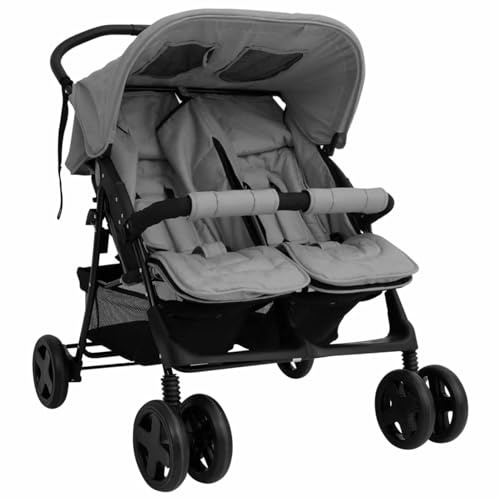 Kavolet Zwillingskinderwagen, Geschwisterwagen, Verstellbarer Faltbarer Zwillingsbuggy, Kinderwagen für Zwillinge und Geschwister, ultrakompakt zusammenklappbar, Hellgrau 80x96x104cm