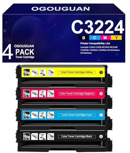 OGOUGUAN Oyate Tonerkartusche C3224, kompatibel mit Lexmark C3224 (ohne Chip), Ersatz für Drucker Lexmark C3224dw C3326dw C3426dw MC3224adwe MC3224dwe MC3224i MC3326adwe (4er-Pack)