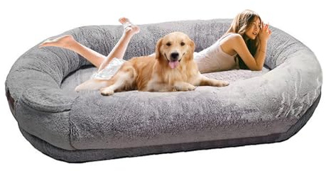 Riesiges Hundebett für Menschen und Haustiere – Plüsch-Sitzsack-Bett für mittelgroße und große Hunde – gemütliches Nickerchenbett mit waschbarem Bezug