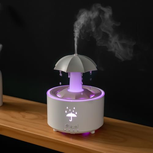 Duftöl Diffuser für Schlafzimmer, Autorotation Regenwolken Aroma Diffuser, 350mL Essential Oil Diffuser, Duftöldiffusoren Luftbefeuchter mit 7 Farben LED-Licht & Timing-Funktion