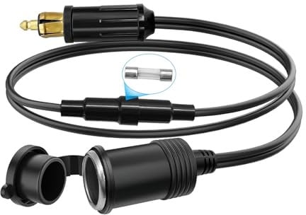 Hoembpn DIN Stecker auf Zigarettenanzünder Adapter Steckdose Verlängerungskabel mit 10A Sicherung Wasserdicht 12V/24V Buchse, für BMW Motorrad Auto Wohnmobil (30CM)