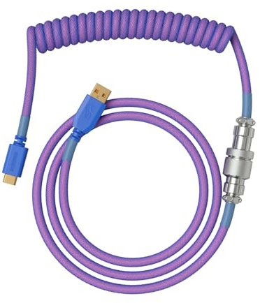 GLORIOUS Gaming Premium Coiled Keyboard Cable - Gold-Plated USB-A (PC) to USB-C (Keyboard), Tangle-Free Protection, Double Braided Jacket, 5-Pin Aviator Connector - Nebula | Double Braided Cable Tangle Free 5 Pin Metal Aviator Connector 90 Degree Angled Spiral Part