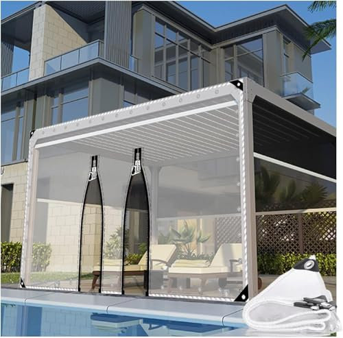 Transparent Heavy Duty Tarpaulin,Outdoor Tarp Curtains with Zipper Door,680g/㎡ Heavy Duty Clear Tarpaulin Covers, Pergola Patio Waterproof Tarpaulin with Zip Door,H2.3xW9m/H7.5xW29.5ft