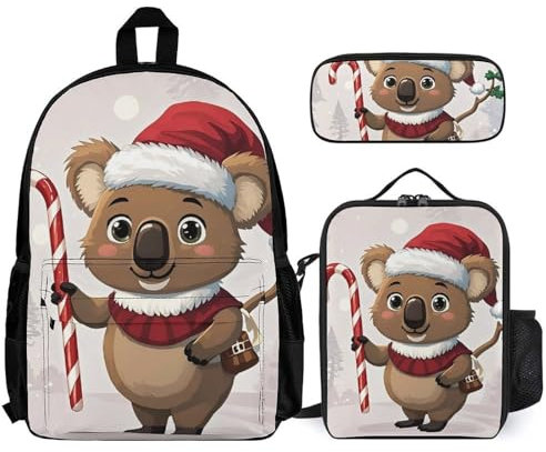 QWJKM Interessanter Wombats Rucksack-Set, Reise-Laptop-Rucksack mit isolierter Lunchtasche, Federmäppchen, lässiger Tagesrucksack, Weiß, 30,5 x 14 x 41,9 cm, weiß, 12x5.5x16.5 inches