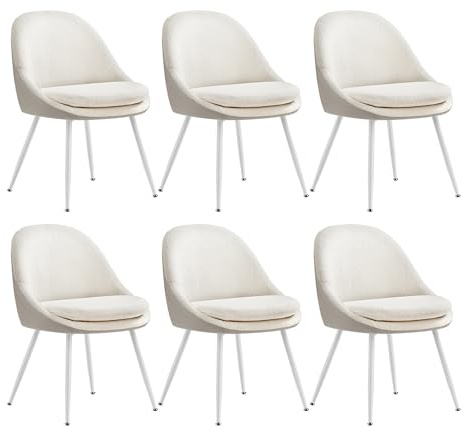 VASAGLE Esszimmerstuhl 6er Set, Küchenstuhl, bis 120 kg belastbar, Kissen mit 5,5 cm dickem Schaumstoff gepolstert, nach außen stehende Beine, für Büro Wohnzimmer, cremeweiß-wolkenweiß KDC184W16