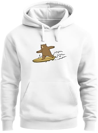 Neverless® Hoodie Herren Print Bär Surfing Bear Aufdruck Motiv Kapuzen-Pullover Männer Fashion Streetstyle