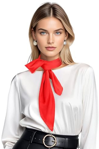 DAMILY 70 x 70 cm Bandana Damen Seidentuch Kopftuch Sommer Quadratische Schal Square Bandanas Haarschal Einfarbiger sonnenschutz kopf Cosplay Party(Rot)