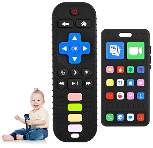 VoMii Beißringe Spielzeug für Baby 3 6 12 18 Monate, 100% Silikon Baby Fernbedienung & Mobiltelefon Zahnungshilfe für 3 6 9 Monate Kleinkind Jungen Mädchen, Badespielzeug, Beißspielzeug, BPA-frei