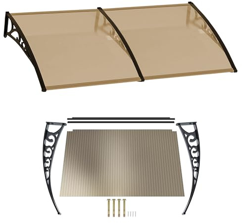 AEFFE Pensilina Tettoia Modulabile Trasparente o Fumè, Per Porta da Esterno, Policarbonato Alveolare, Anti Grandine e Intemperie Resiste ai Raggi UV, Copertura per Porta (Fumè, 200 x 60 cm)