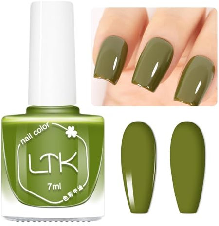 Green Nail Varnish - Olive Green Nail Polish - Quick Dry Nail Polish - Full Coverage Natural nail Polish Long Lasting - Sage Green nail polish No Required UV/LED
