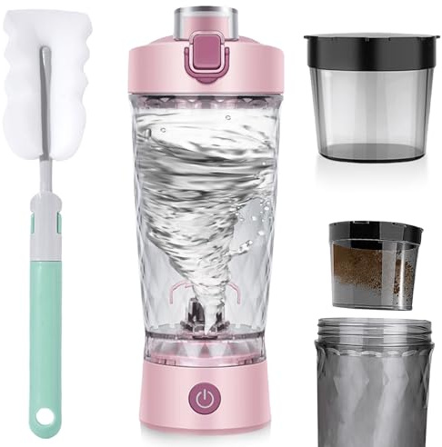 GOMETY Shaker elettrico, 650 ml, frullatore automatico di proteine, shaker elettrico con scomparto per polvere, frullato di proteine, senza BPA, ricaricabile USB per frullati di proteine cremosi