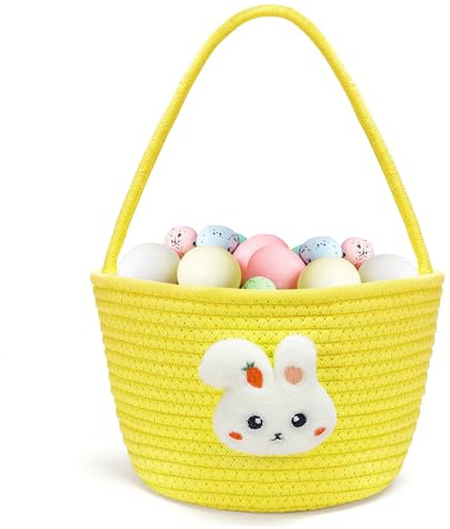 Goodheim Osterkorb für Kinder mit Henkel – Süßes Osterkörbchen mit Plüsch Häschen, Personalisierbar, Osternest zum Befüllen für Jungen und Mädchen Gelb