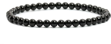 Echtes Onyx Edelstein Armband mit runden 4mm Perlen - verschiedene Längen - Heilstein Schutzstein Edelsteinarmband Glücksbringer Talisman Geschenk (Onyx, 18CM)