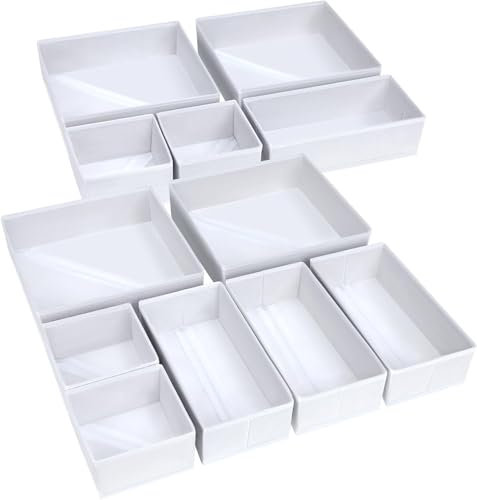 Homsorout 12 Stück Schrank Organizer Schubladen Organizer, Faltbare Aufbewahrungsbox Stoff, Unterwäsche Organizer, Organizer Kleiderschrank für Kleidung, Socken, Weiß