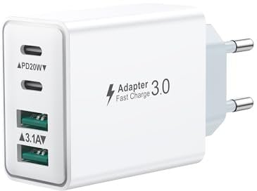 USB C Ladegerät, 4-Ports USB Stecker Schnellladegerät Mehrfach Netzteil USBC Fast Charger PD Power Adapter Ladestecker USB Schnellladen für iPhone 16 15 14 13 12 11 Pro Max, iPad, Samsung,Handys