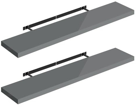 WOLTU Wandregal Volato Set von 2 Regalen Wandboard freischwebend Schweberegal CD DVD Regal Bücherregal Holz Board 120x22,9x3,8cm Hochglänzend Grau RG9484gr-2