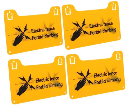 4 Stück Warnschilder für Elektrozaun, Pvc, Gelb, Wetterfest | Vorbohrungen und Glatte Kanten, Klare Schrift und Kräftige Farbe, für Drahtgitterzäune