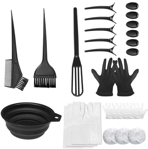 29 Pcs Hair Dye Bowl and Brush Kit, DIY Beauty Salon Hair Bleaching Tools Kit, Tint Bowl and Brush Set for Ear Cover, Shawl, Gloves, Hairdressing Clips, Highlighting Comb