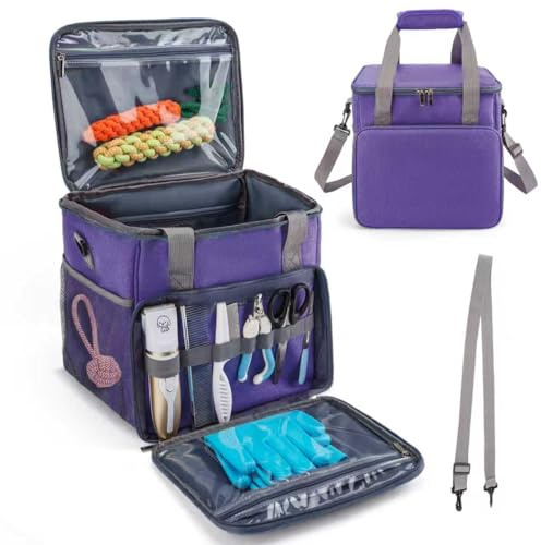 SMYV Haustier-Pflegebeutel für Hundepflege-Zubehör, Hundetasche, Reisetasche für Haustiere, Fellpflege-Zubehör, Violett