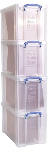 Really Useful Box Plastic Storage 24 Litre Clear with 10 Suspension Files Pack of 2