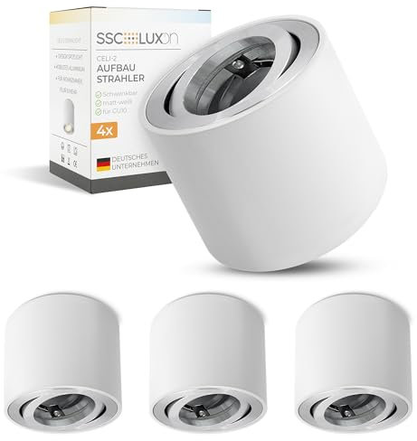SSC-LUXon CELI-2W 4 Stück Aufbauspot rund weiß schwenkbar für GU10 / Modul - Aufbaustrahler Alu 230V ohne Leuchtmittel für Decke Innen