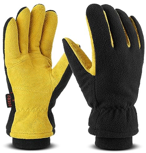 OZERO Winterhandschuhe Herren Damen Skihandschuhe Hirschleder Gefüttert | Winddicht, Fleecefutter mit 100 g Wattierung, Präzise Größentabelle für Radfahren, Roller und Spazieren