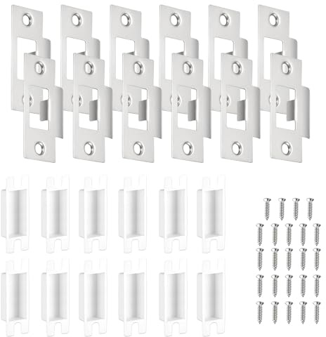 Door Strike Plate, Pack of 12 Stainless Steel Door Strike Plates, Internal Door Latch Plate with Dust Boxes and Matching Screws, Easy to Install