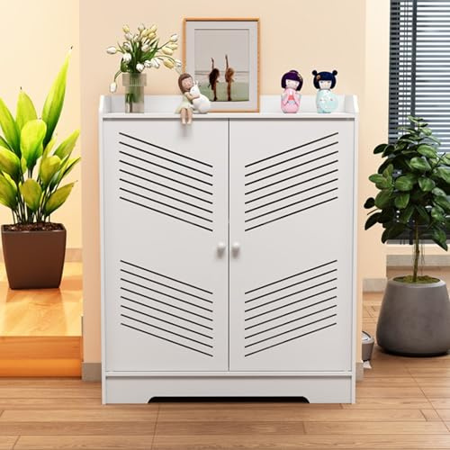 WiFi Router Storage Cabinet, Home Media Storage Cabinet, Floor Freestanding Cabinets Organizer with 2 Doors, Cable Storage Box for Office and Home(70 * 75 * 20cm/27.5 * 29.5 * 7.8in)