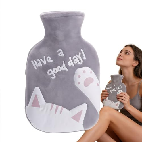 350ML Small Hot Water Bottle,Mini Hot Water Bag for Adults,Hand Feet Warmer,Warm Water Bottle for Hands,Travel Hot Water Bottle,Removable Cover,Comfortable,Wide Application,Warm in Winter Gifts(Gray)