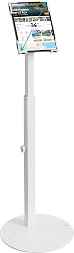 Soporte Kiosco Antirrobo iPad, Soporte De Suelo Ajustable Para Tablet Comercio Retail POS Caja, Soporte Pantalla Seguridad 10-14 iPad Pro 12.9 11 10.9, Galaxy Tab Surface Pro, 360° Giratorio, Blanco