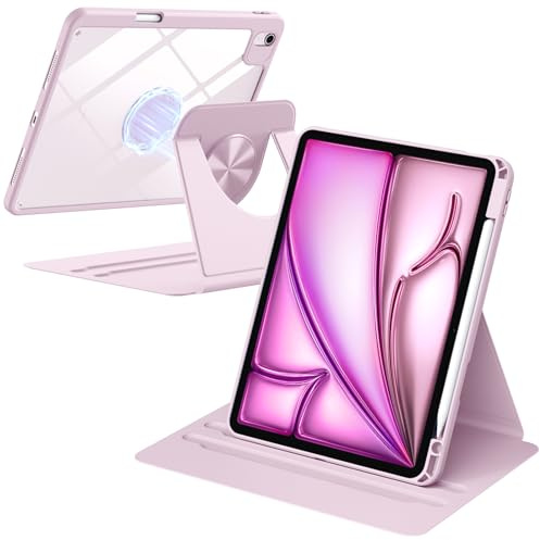 drivego 360° drehbare für iPad Air 11 Zoll Hülle M4/M3/M2, Air 5./4. Generation 10,9″, iPad Pro 11 Zoll (2022/2021/2020/2018), Abnehmbare Magnetische PC Transparent Rückseite mit Stifthalter, Rosa