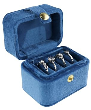 AfitLulu Ringbox Mini Ringschatulle Reisen Ring Aufbewahrung Pu-Leder Ringkästchen mit 4-Ringschlitze, Schmuckkästchen Ringe Tragbar Ring Schachtel für Reisen Geschäftsreisen (Samt-Blau)