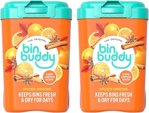 Bin Buddy Bin Freshener Deodoriser Powder (Spiced Oranged) Pack of 2 x 450g | Leaves Your Bin Fresh - Suitable for Indoor, Kitchen, Bathroom, Compost, Food Waste and Outdoor Wheelie Bins