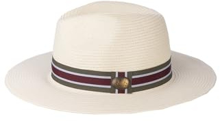 Rydale Mens Panama Hat Printed Band Summer Fedora Hats Straw Trilby Headwear (UK, Alpha, XXL, Olive/Wine Stripe)