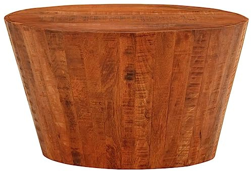 PUGYNBK Couchtisch Ø 52x30 cm aus massivem Mangoholz, runder Holztisch für Wohnzimmer, Esszimmer oder Büro, Stabiler Holzrahmen, vielseitig einsetzbar