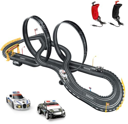 SlotCar-Rennbahn-Sets von 6-12 Jahren | 2 Hochgeschwindigkeits-Slot-Cars，2 Elektrische Controller，Kreisförmige Überbrückungsbahn，Geschenk-Spielzeug
