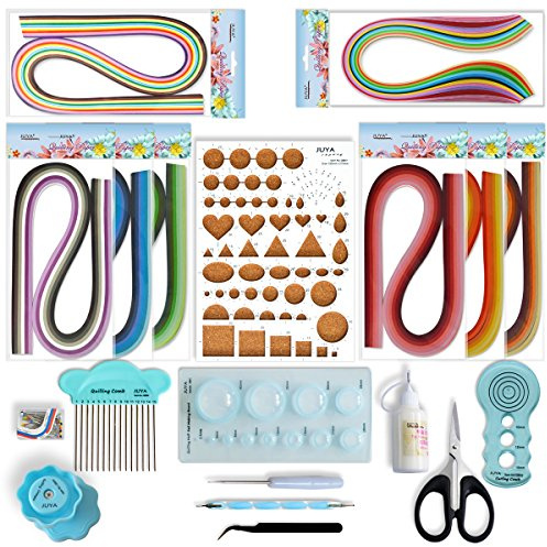 JUYA Paper Quilling Kit 960 Strips with 12 Tools, Glue, Blue Set, 3mm