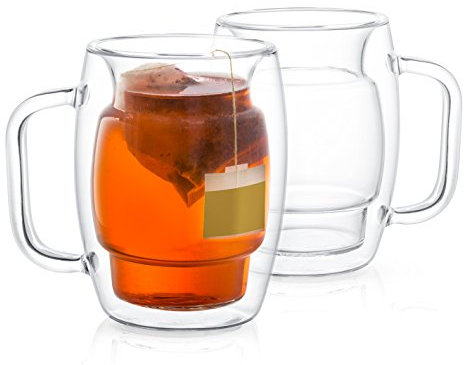 JoyJolt Cadus Glass Coffee Cups Double Wall Insulated Mugs Set of 2 Tea Glasses, 10-Ounces.
