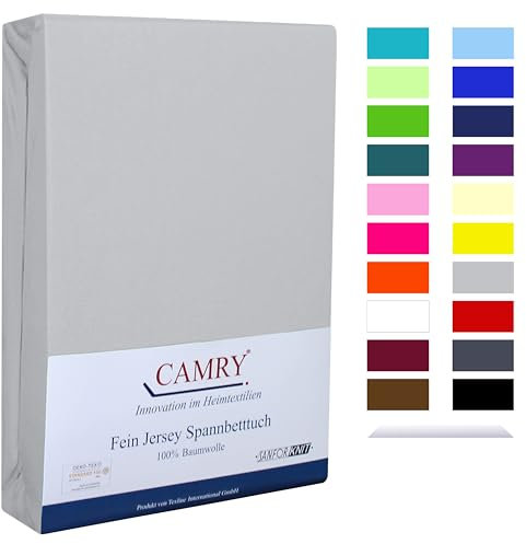 Camry Spannbettlaken 90x200cm - 100x200cm Silber Baumwolle Bettlaken Jersey Spannbetttuch Oeko-Tex 100