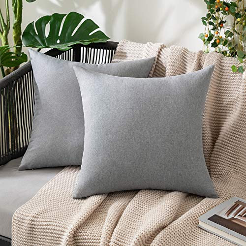 MIULEE 2er Set Wasserdicht Kissenbezug Outdoor Sofakissen Dekokissen Modern Kissenbezüge Dekorativ Kissenhülle Deko aus Polyster Leinen-Optik für Garten Sofa Wohnzimmer Bett 50x50 cm Hellgrau
