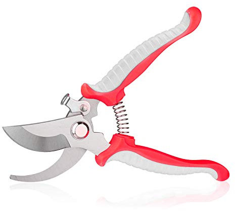 Pruning Shears Sharp Blade Bypass Hand Pruner - Garden Secateurs Professional High Carbon Alloy Steel Clipper for Branches Stems Tree Trimmer (Red)