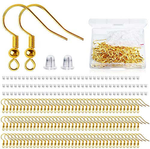120Pcs Earring Hooks Gold Hypoallergenic Ear Wire with 120Pcs Earring Backs Making Supplies for DIY Jewelry Customize Making