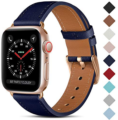 CeMiKa Compatibile con Apple Watch Cinturino 38mm 40mm 41mm 42mm 44mm 45mm 49mm, Cinturini in Vera Pelle per iWatch Cinturino SE/Series 9 8 7 6 5 4 3 2 1, 38mm/40mm/41mm, Blu/Oro Rosa